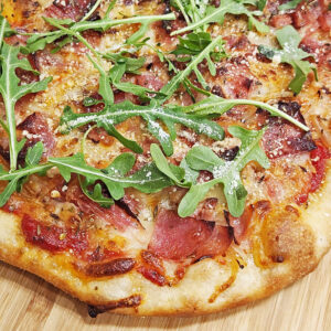 Rustic Burrata & Salami and Arugula Pizza